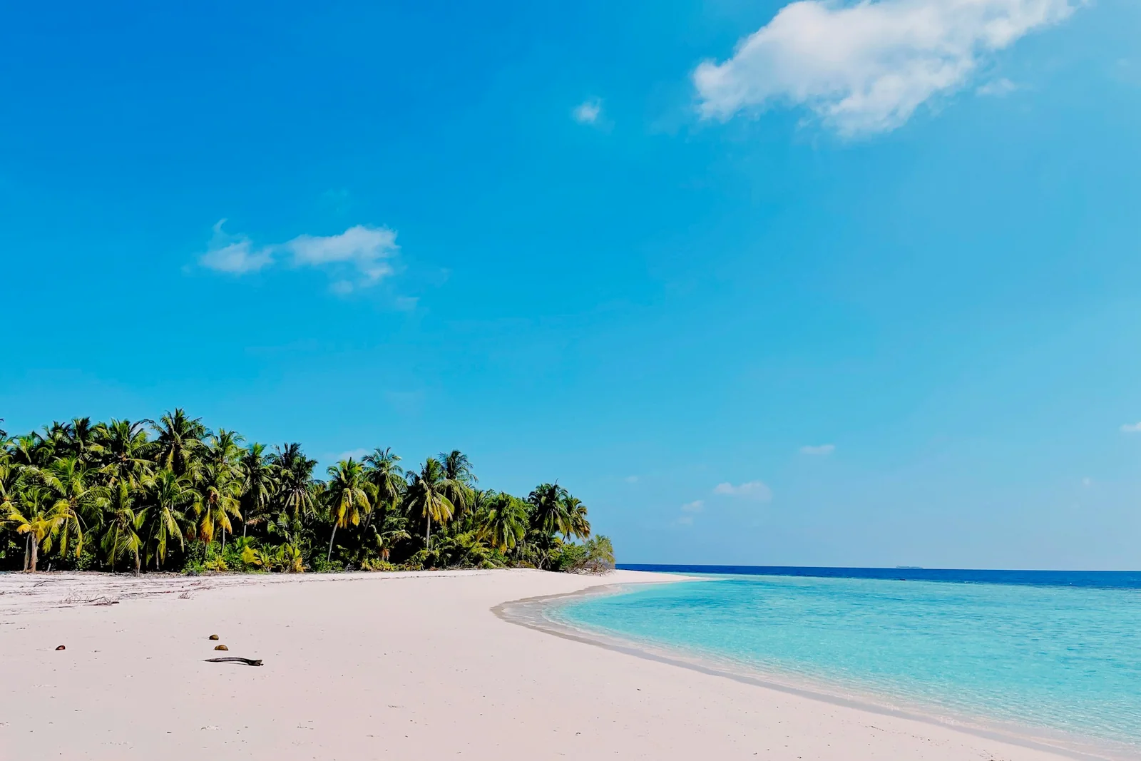 Empty white-sand beach with shallow turquoise water
